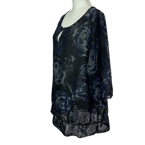 JMS JUST MY SIZE Women’s Pullover Top Sz 3X Semi-Sheer Multi Color Floral Print - Picture 3 of 11